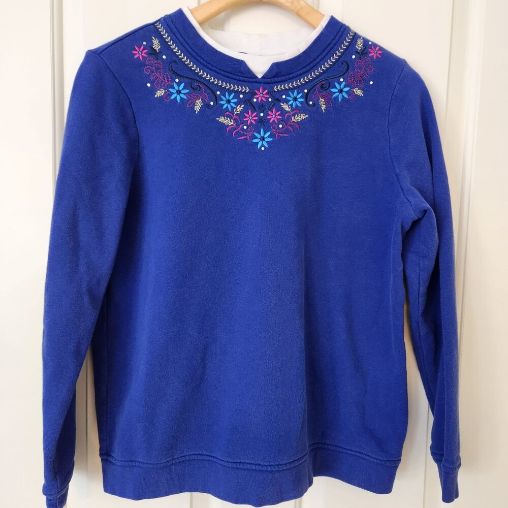 Breckenridge Embroidered Blue Sweatshirt Floral Pretty Cute Granny Grandma Bling - Picture 2 of 9
